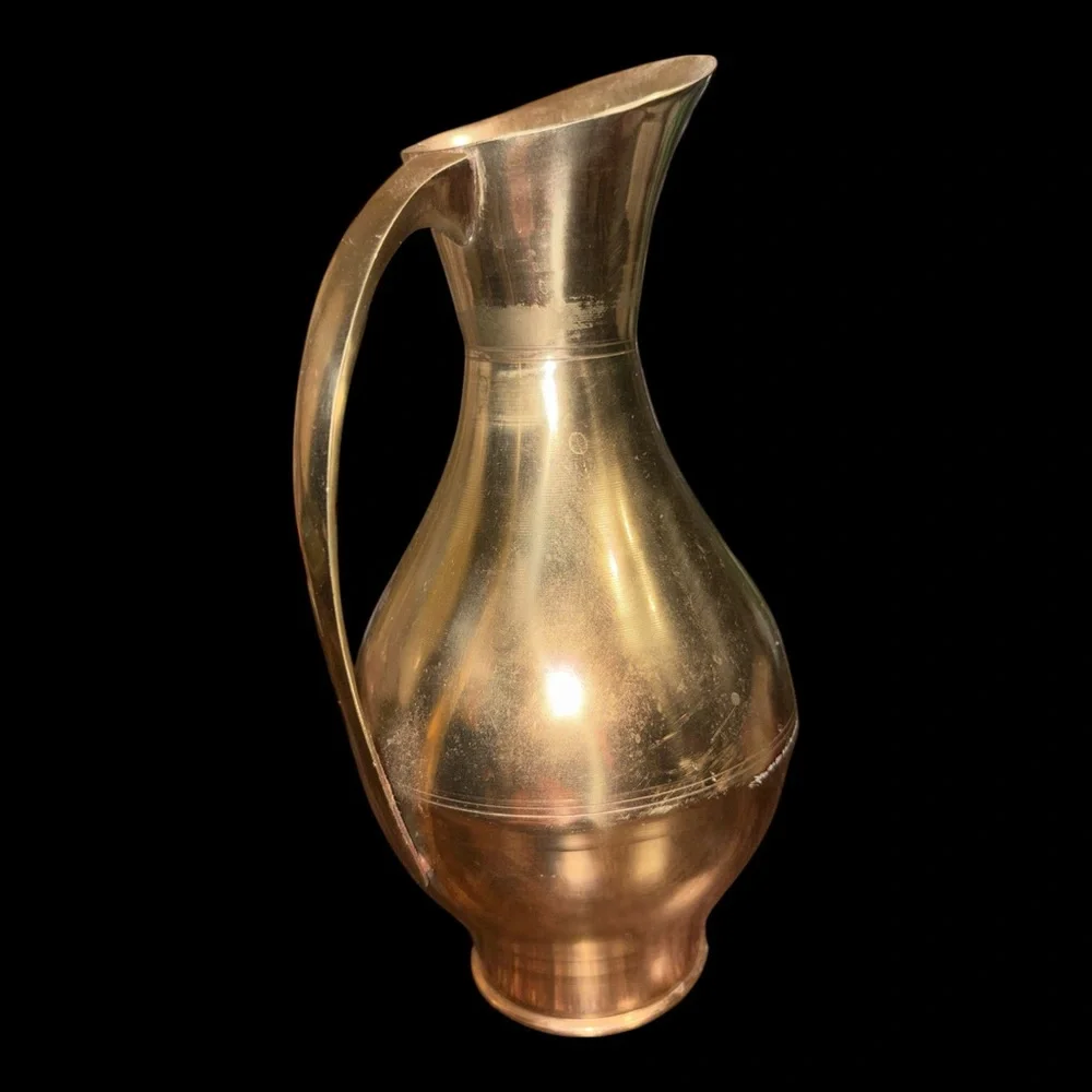 Gold Brass Polished Pitcher with Handle Round Shape Collectible